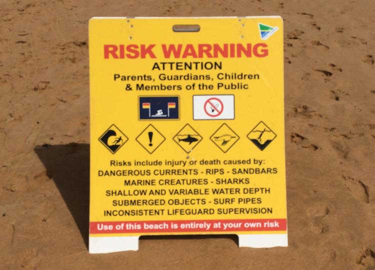 Photo of warning sign on Australian beach.
