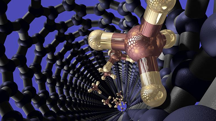 Drawing of the inside of a carbon nanotube.
